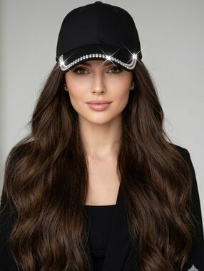 Black Baseball Cap Sparkling Brim Rhinestone Accents